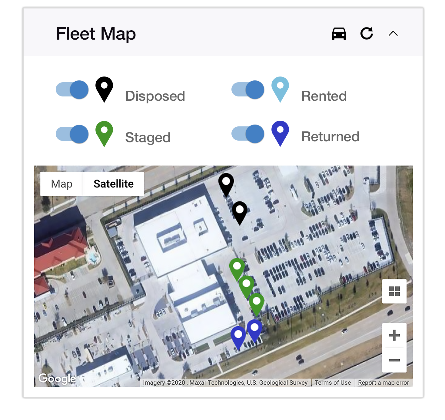 Fleet Map widget on the Dealerware platform