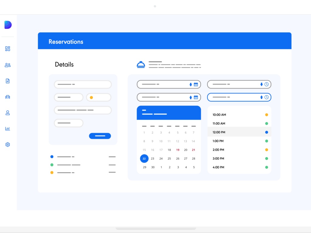 A stylized view of the Dealerware reservations tool, which provides a schedule of appointments and information about vehicle availability