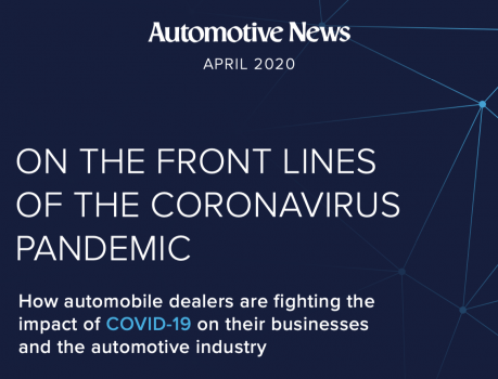 picture of cover of automotive news special report on coronavirus response.