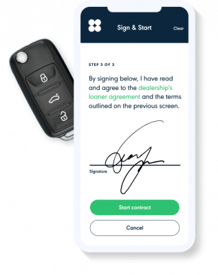 phone_key Dealerware allows for mobile contracting and mobile signatures for courtesy loaner programs, rental programs and other fleet use cases.